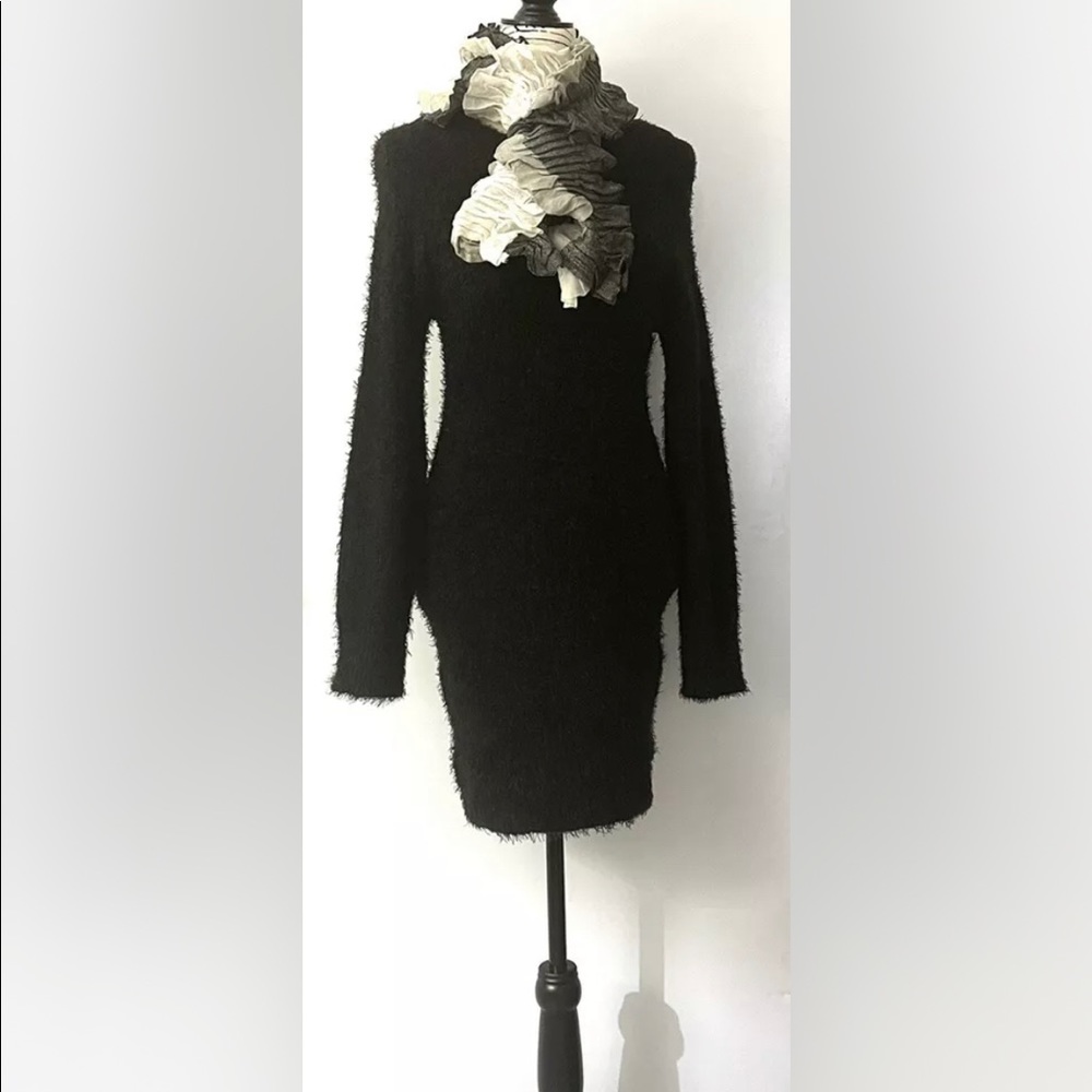 Love Always Women’s Black Ribbed Long Below Knee Long Sleeves Dress NWT
